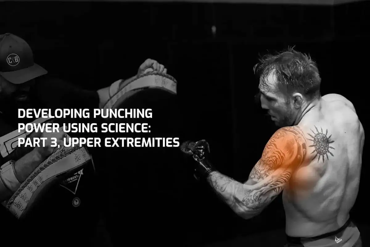 Fighter trains, exploring how strong forearms help you punch harder. Text reads 